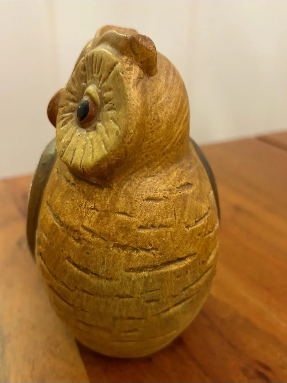 Vintage MCM Ceramic Owl Figurine 5.5” Earth Tone Crackle Glass Mosaic Wing Retro